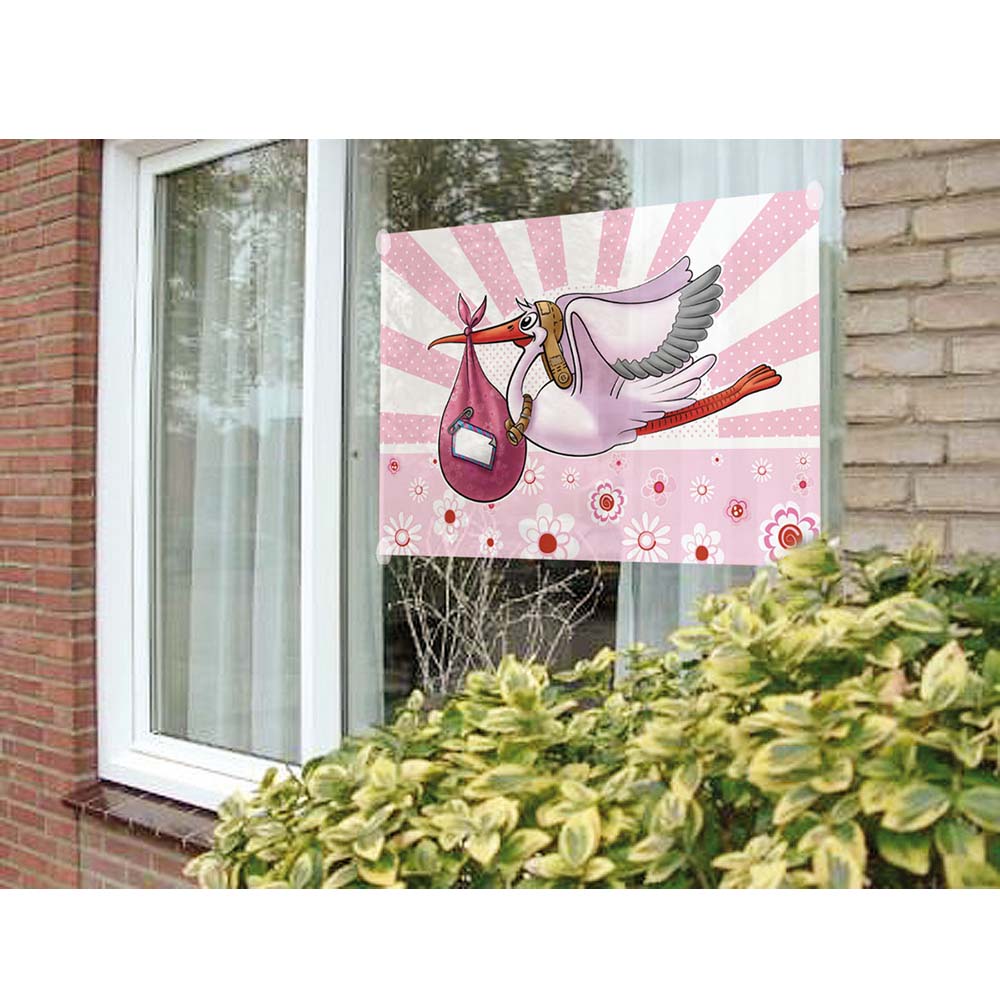 Fensterfahne Storch rosa 60 x 90 cm