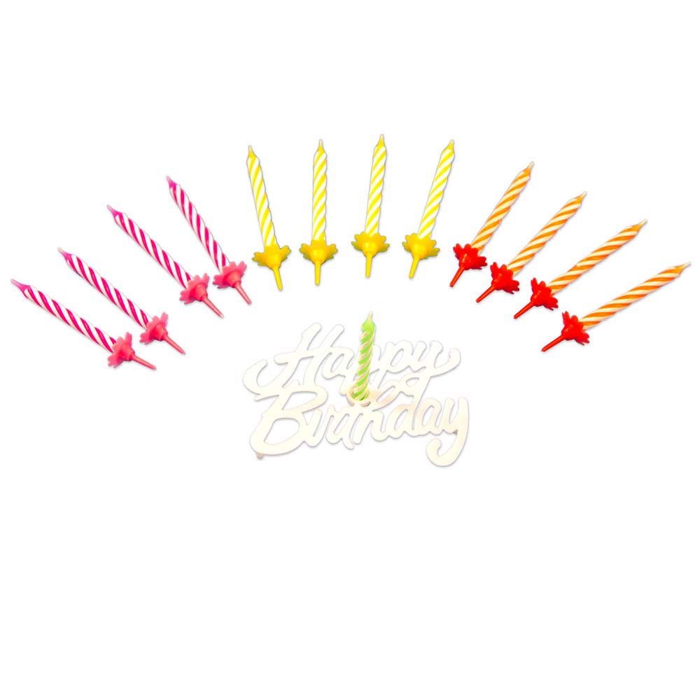 24er Set bunte Kerzen 6cm mit Happy Birthday