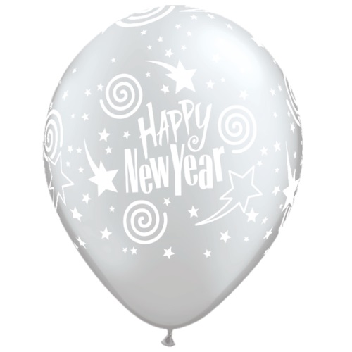 Latexballon New Year Swirling Silver 10Stück